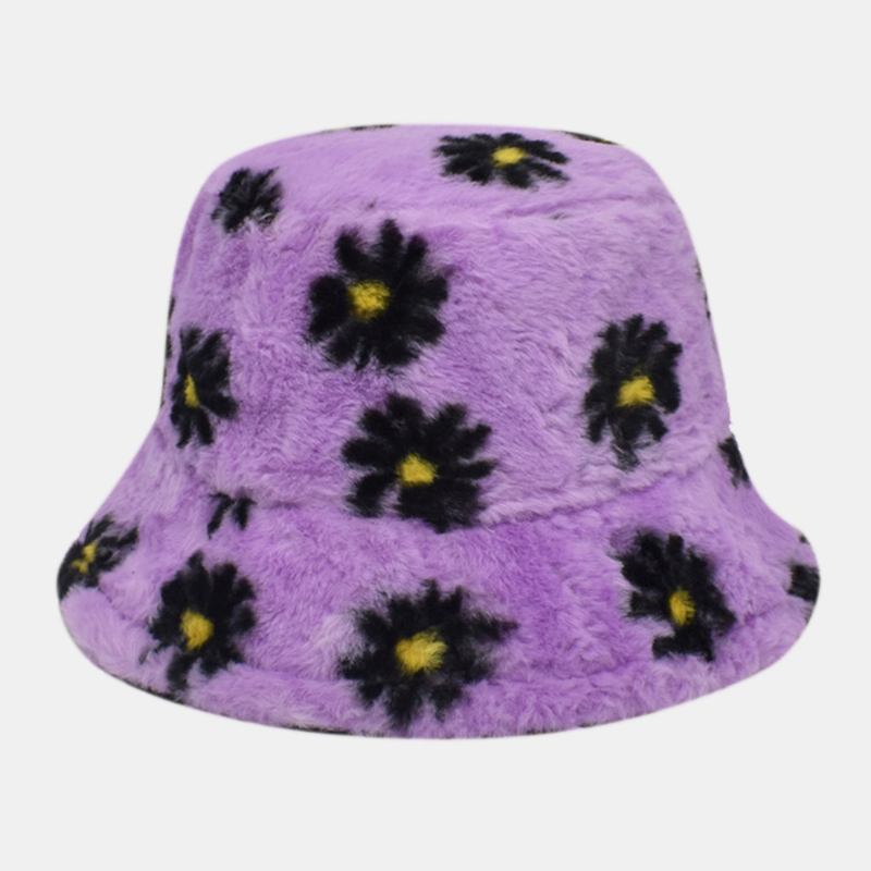 Kvinnor Lammhår Mjukt Varmt Plus Tjocka Casual All-match Söt Blommönster Bucket Hat