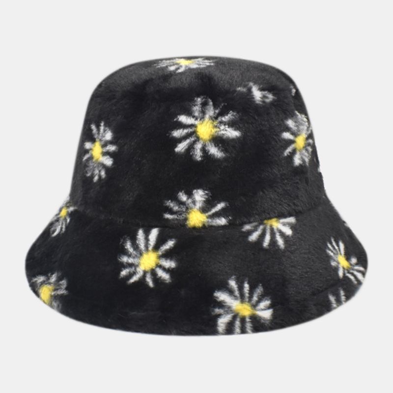 Kvinnor Lammhår Mjukt Varmt Plus Tjocka Casual All-match Söt Blommönster Bucket Hat