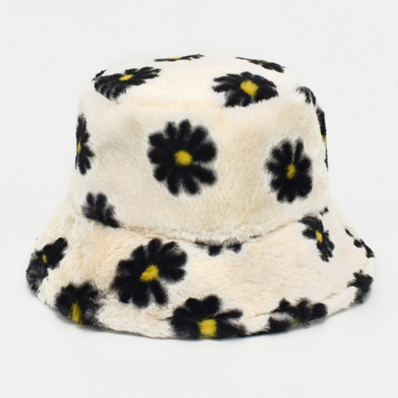 Kvinnor Lammhår Mjukt Varmt Plus Tjocka Casual All-match Söt Blommönster Bucket Hat