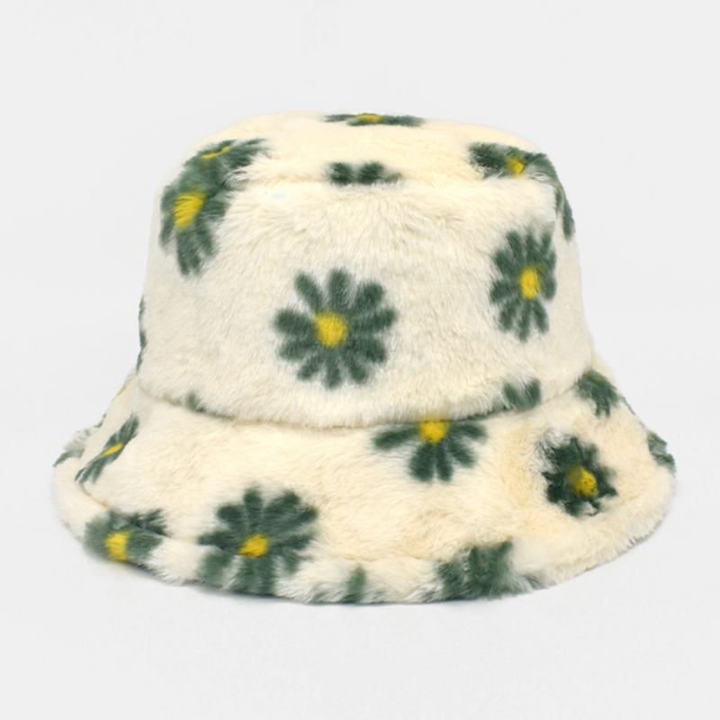 Kvinnor Lammhår Mjukt Varmt Plus Tjocka Casual All-match Söt Blommönster Bucket Hat