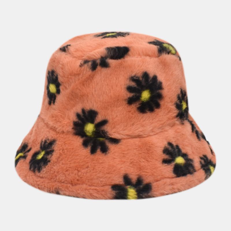 Kvinnor Lammhår Mjukt Varmt Plus Tjocka Casual All-match Söt Blommönster Bucket Hat