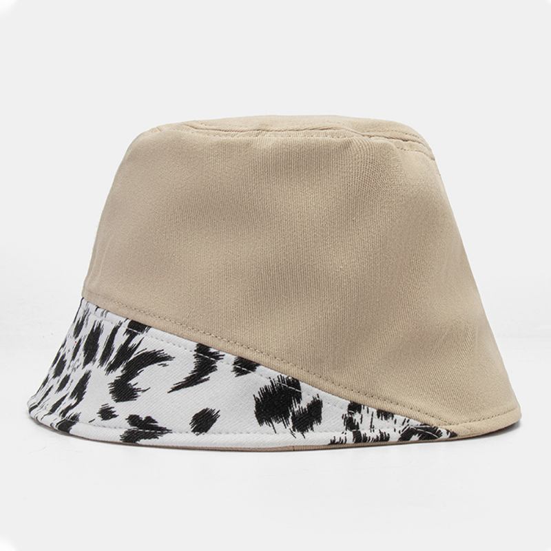 Kvinnor Patchwork Leopard Mönstertryck Solhatt Bomull Mode All-match Sunscreen Bucket Hat