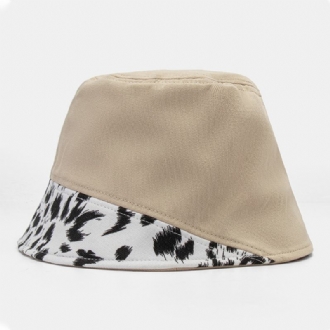 Kvinnor Patchwork Leopard Mönstertryck Solhatt Bomull Mode All-match Sunscreen Bucket Hat