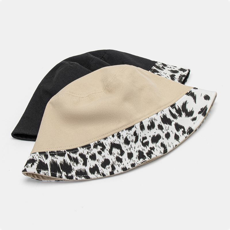 Kvinnor Patchwork Leopard Mönstertryck Solhatt Bomull Mode All-match Sunscreen Bucket Hat