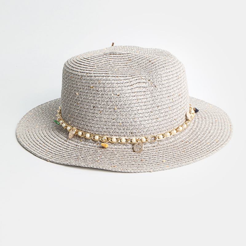 Kvinnor Solskyddsmedel Sommar Utomhus Casual Pearl Dekoration Solhatt Halmhatt