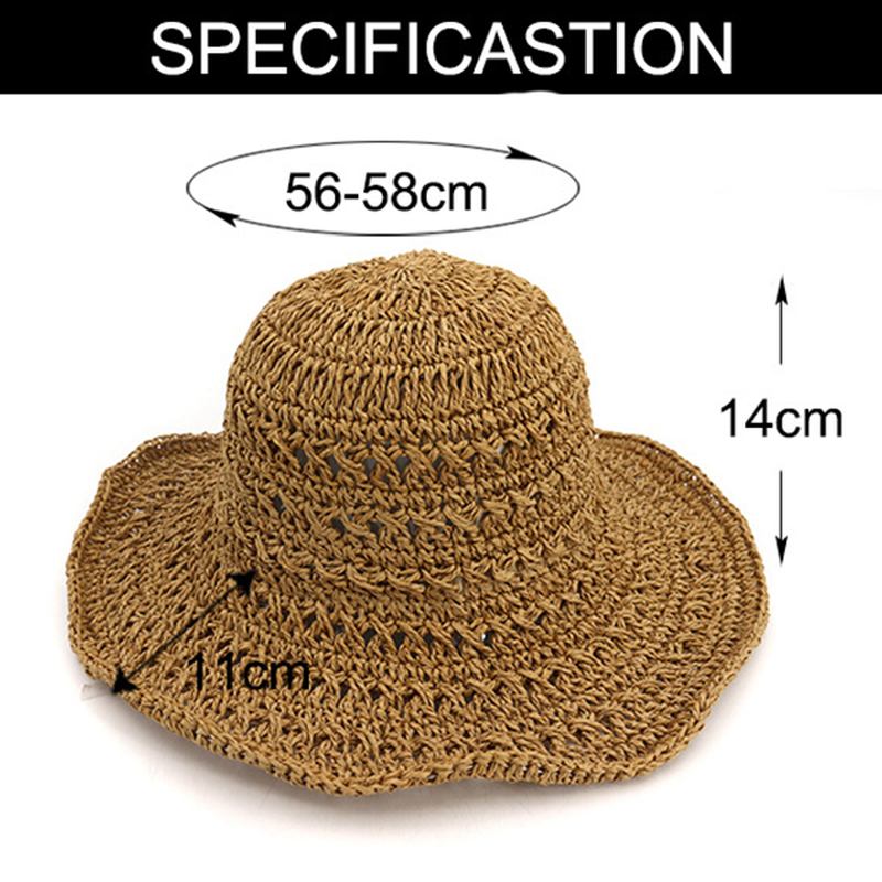 Kvinnor Sommar Hollow Out Bucket Hat Outdoor Dress Beach Folding Woven Visir