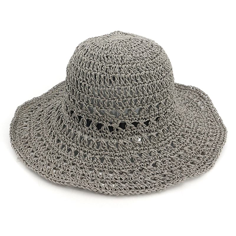 Kvinnor Sommar Hollow Out Bucket Hat Outdoor Dress Beach Folding Woven Visir