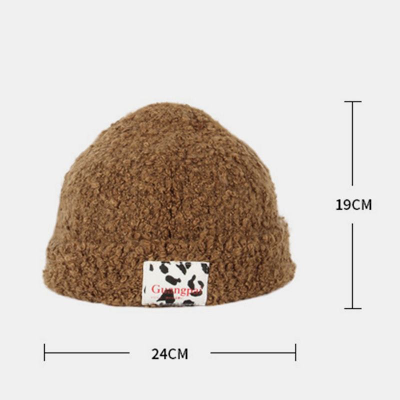 Kvinnor Teddy Sammet Enfärgad Ko Mönster Brev Tyg Etikett Värme Beanie Hat