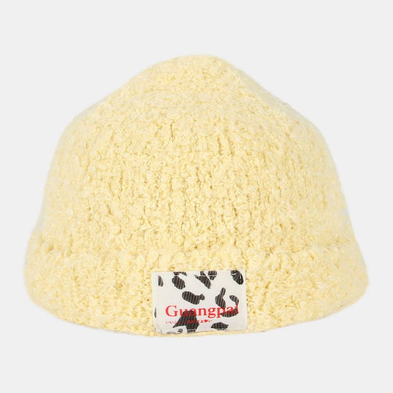 Kvinnor Teddy Sammet Enfärgad Ko Mönster Brev Tyg Etikett Värme Beanie Hat