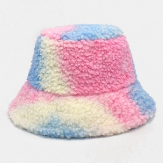 Kvinnor Tie-dye Mix Färg Lamm Hår Varm Casual Söt Bucket Hat