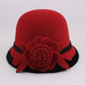 Kvinnor Varm Woolen Bowler Hat Blommor Etnisk Bucket Hat