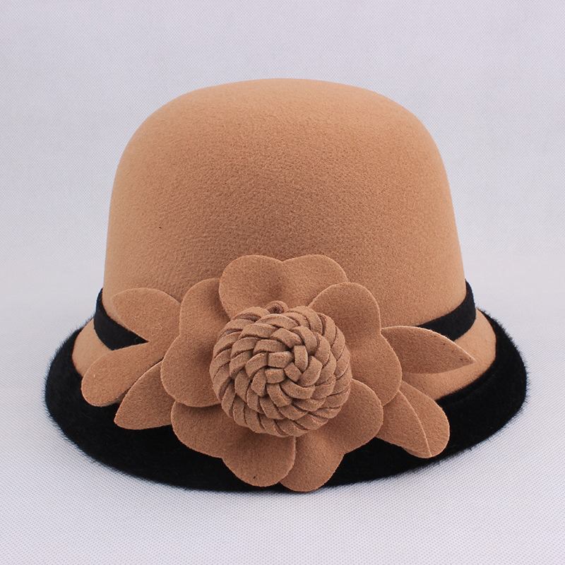 Kvinnor Varm Woolen Bowler Hat Blommor Etnisk Bucket Hat