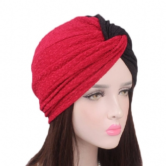 Kvinnor Vintage Muslim Polyester Crossed Chemical Turban Hat Casual Stripe Beanie Cap