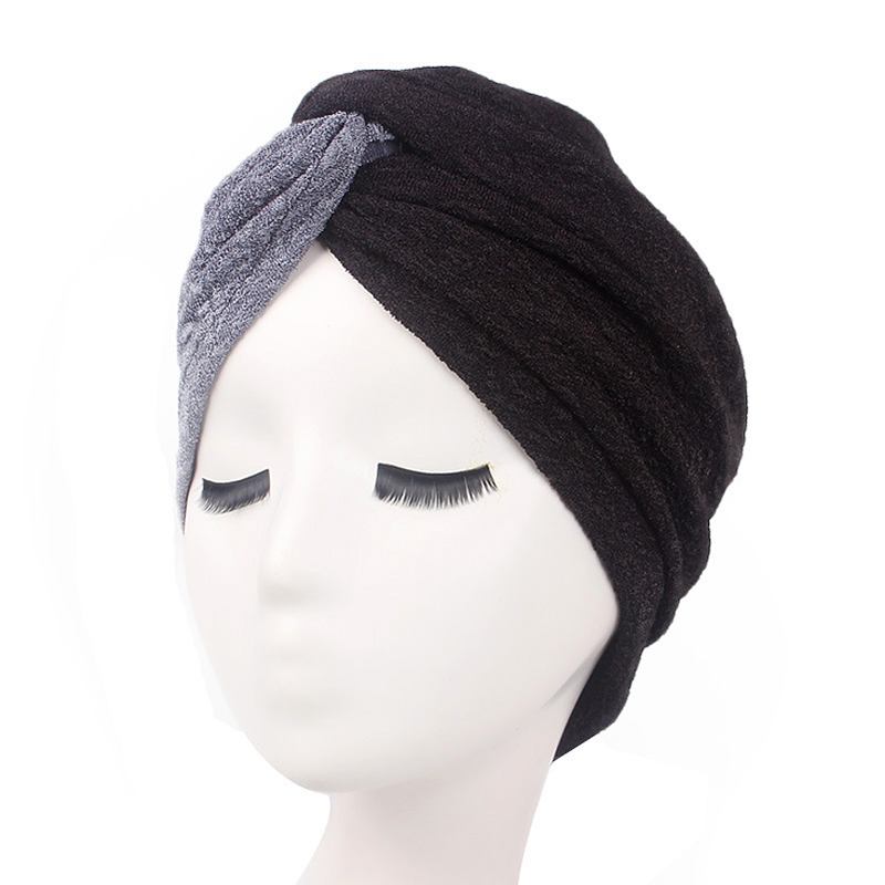 Kvinnor Vintage Muslim Polyester Crossed Chemical Turban Hat Casual Stripe Beanie Cap