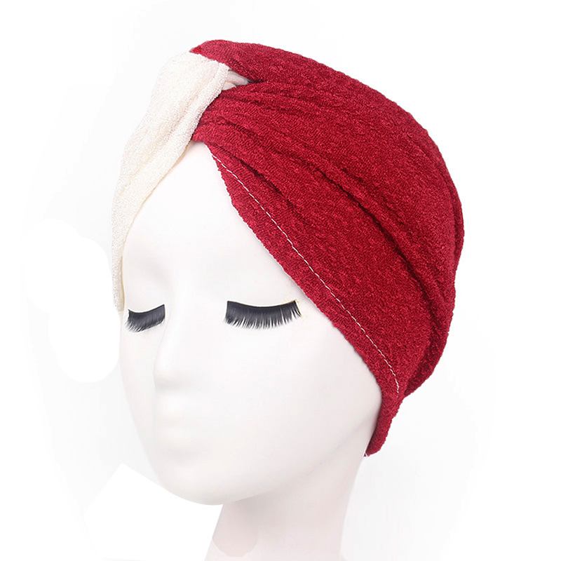 Kvinnor Vintage Muslim Polyester Crossed Chemical Turban Hat Casual Stripe Beanie Cap