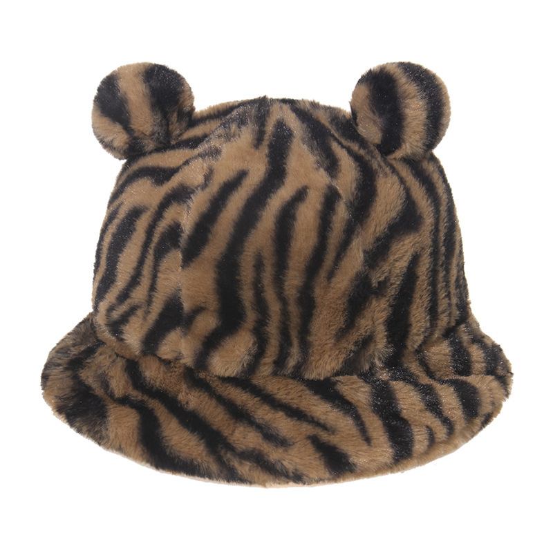 Leopardtryck Bear Ear Ball Plysch Fisherman Hat