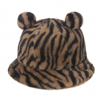 Leopardtryck Bear Ear Ball Plysch Fisherman Hat