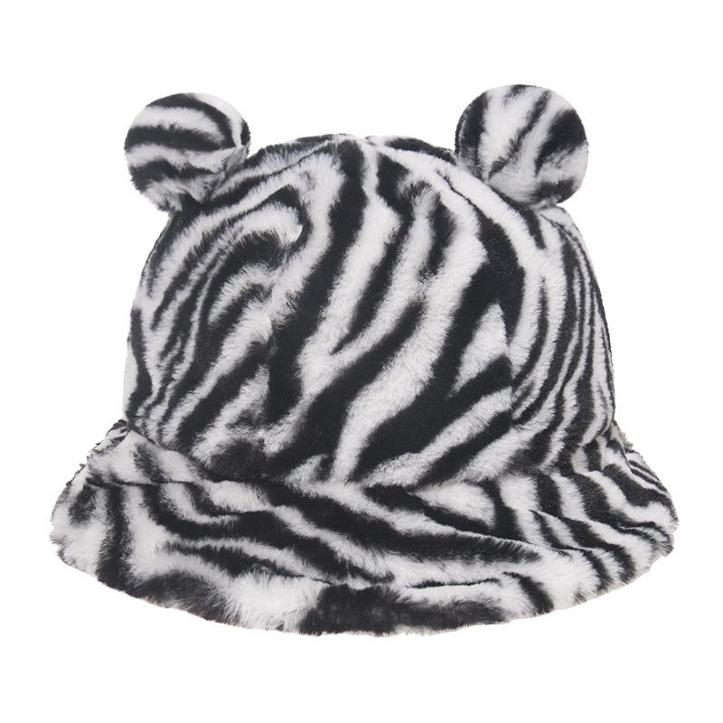 Leopardtryck Bear Ear Ball Plysch Fisherman Hat