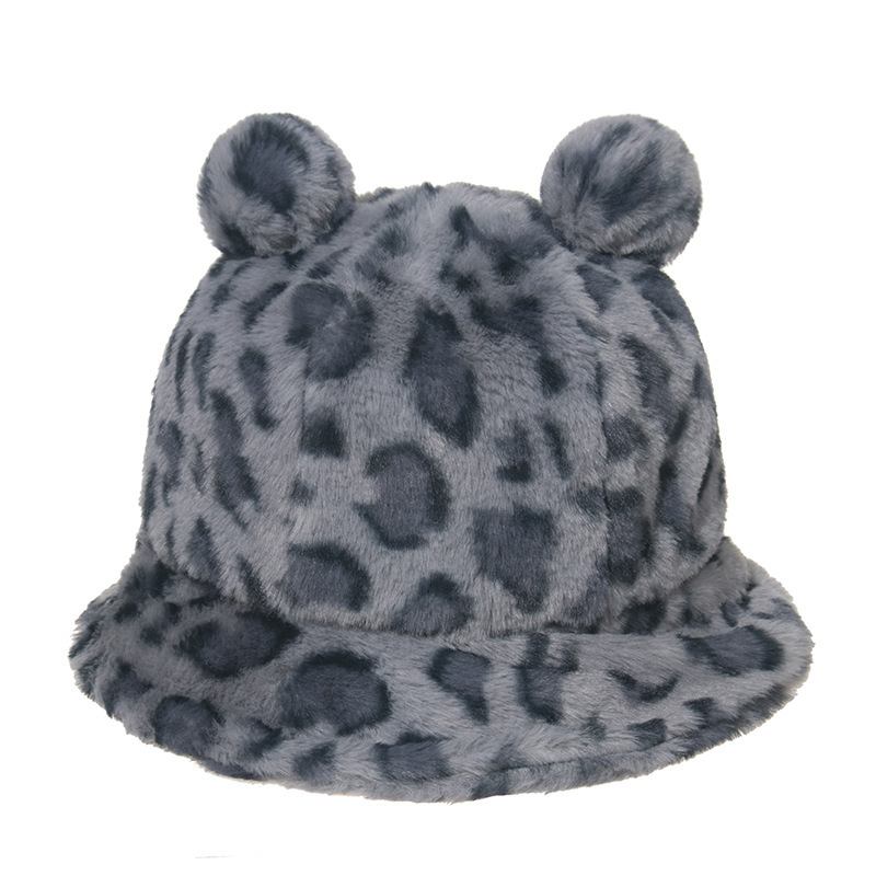 Leopardtryck Bear Ear Ball Plysch Fisherman Hat