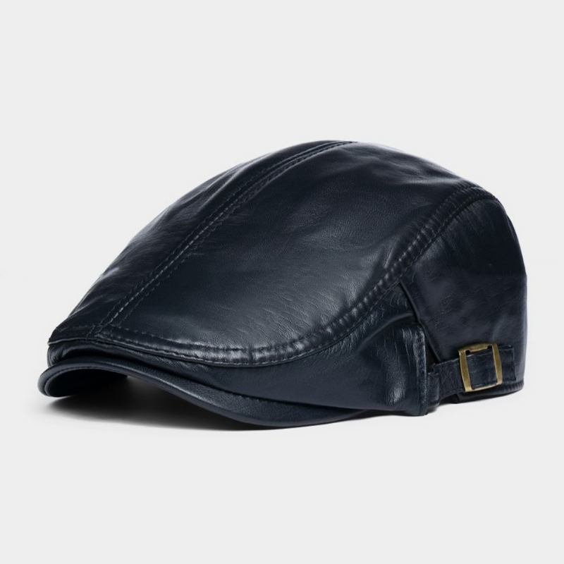 Män Äkta Läder Solid Casual Klassisk Varm Framåt Hatt Basker Hatt