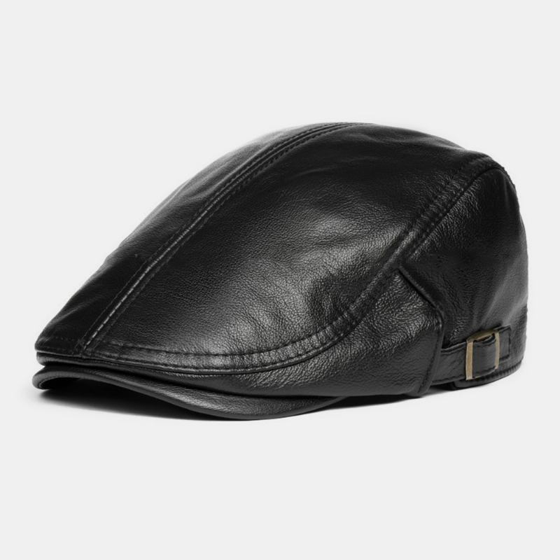 Män Äkta Läder Solid Casual Klassisk Varm Framåt Hatt Basker Hatt