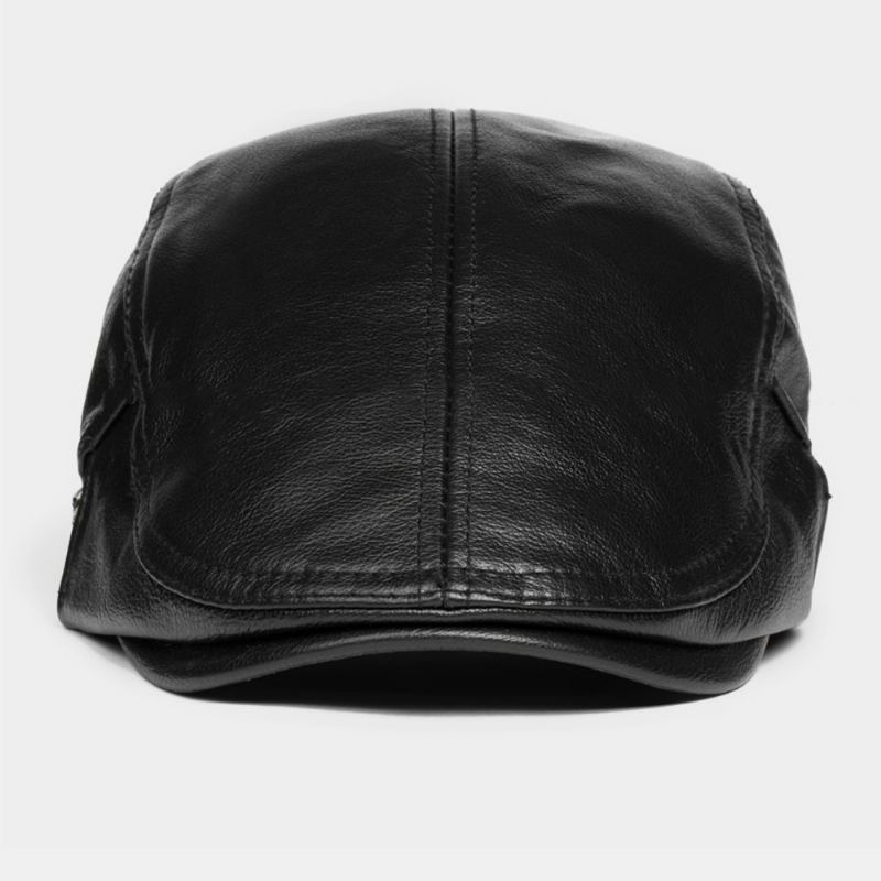 Män Äkta Läder Solid Casual Klassisk Varm Framåt Hatt Basker Hatt