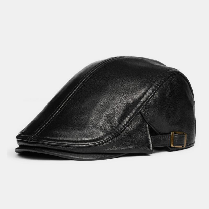 Män Äkta Läder Solid Casual Klassisk Varm Framåt Hatt Basker Hatt