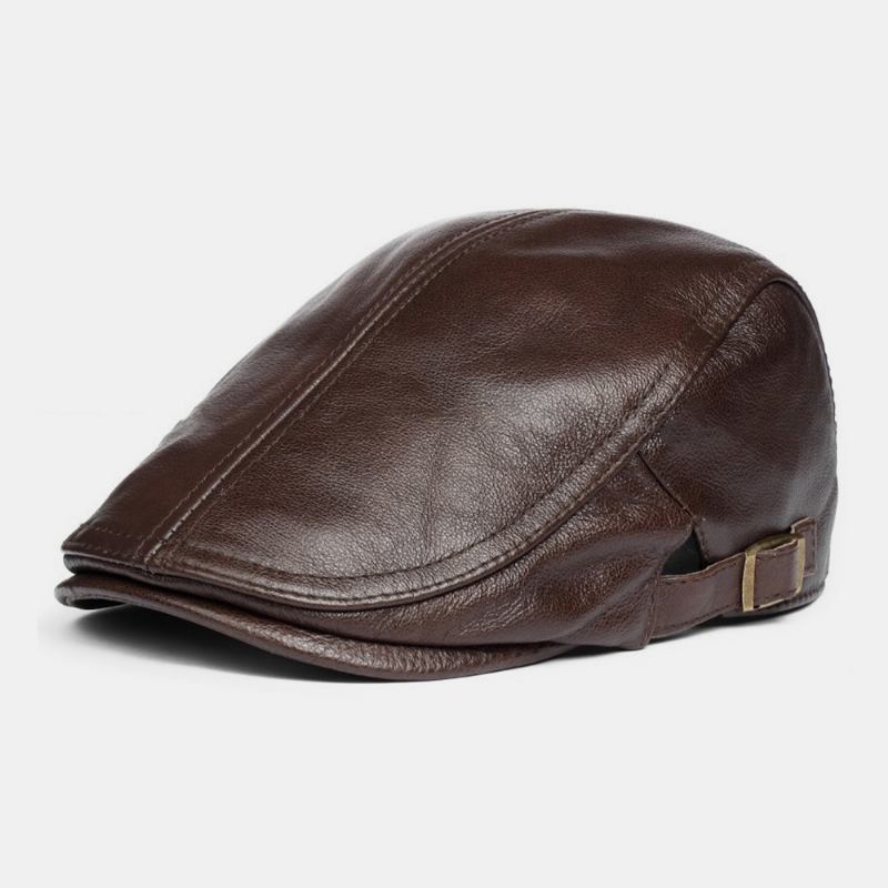 Män Äkta Läder Solid Klassisk Casual Forward Hat Basker Hat