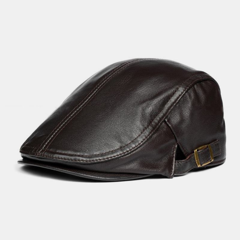 Män Äkta Läder Solid Klassisk Casual Forward Hat Basker Hat