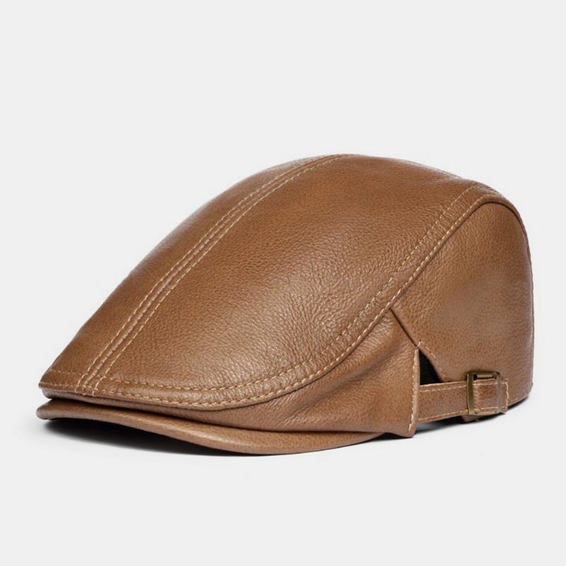 Män Äkta Läder Solid Klassisk Casual Forward Hat Basker Hat