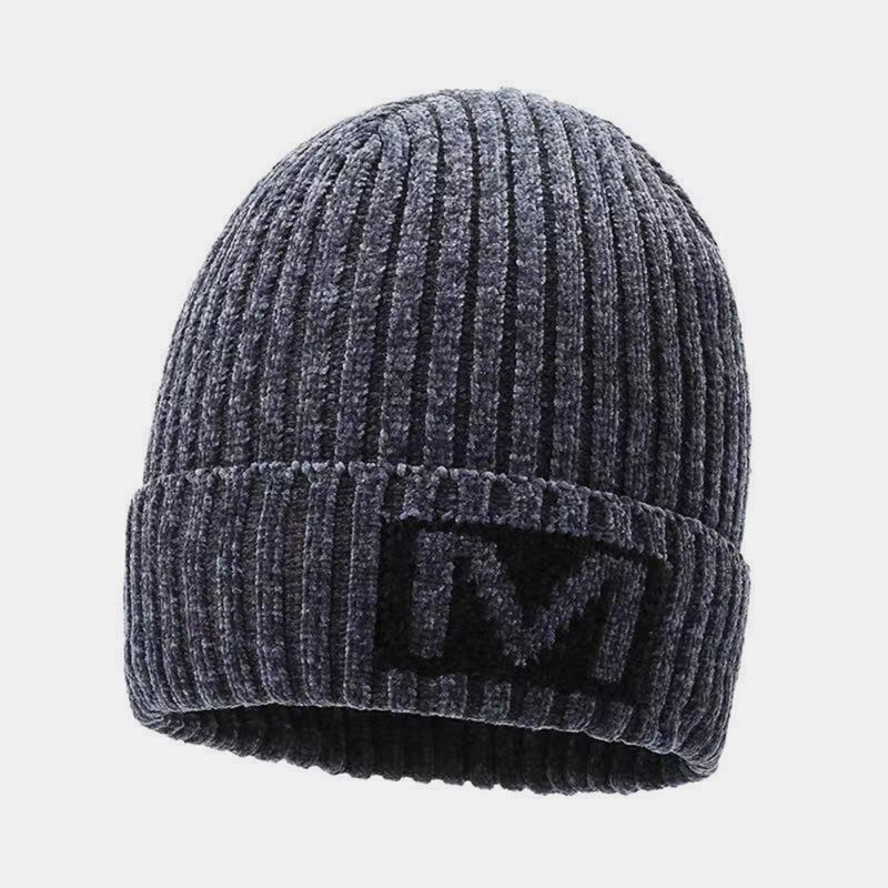 Män Bokstavsmönster Höst Vinter Öronskydd Coolt Skydd Stickad Mössa Elastic Thicken Plus Velvet Warm Hat Beanie Hat