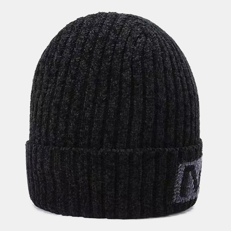 Män Bokstavsmönster Höst Vinter Öronskydd Coolt Skydd Stickad Mössa Elastic Thicken Plus Velvet Warm Hat Beanie Hat