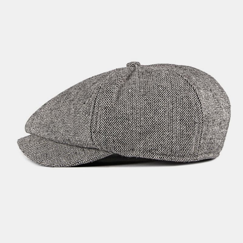 Män Bomull Brittisk Stil Street Trend Randmönster Outdoot Retro Forward Hatt Basker Hatt Åttakantig Hatt