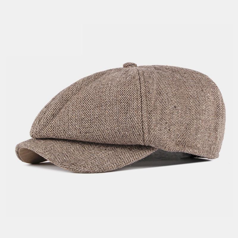 Män Bomull Brittisk Stil Street Trend Randmönster Outdoot Retro Forward Hatt Basker Hatt Åttakantig Hatt