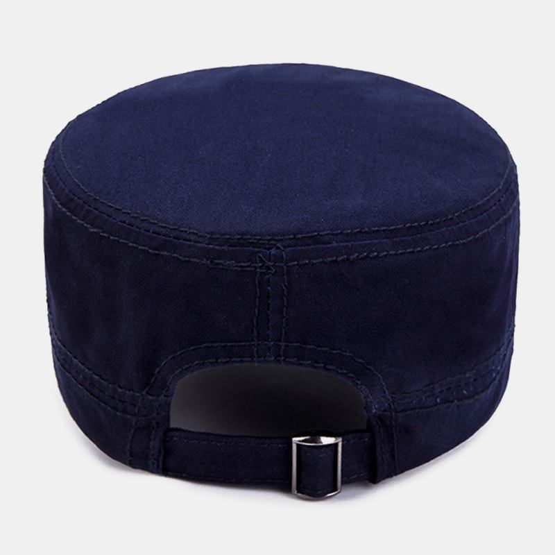 Män Bomull Casual Letter Etikett Patch Militär Keps Kadett Hatt Utomhus Justerbar Solskydd Flat Top Cap