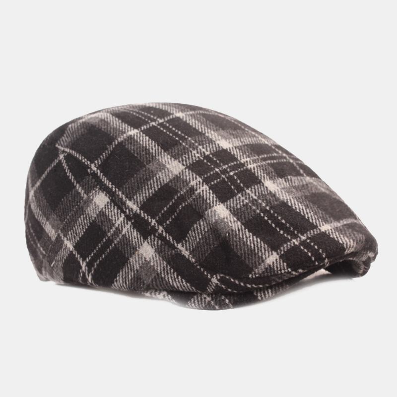 Män Bomull Lattice Mönster Tjocka Värme Casual Framåt Hatt Basker Flat Cap