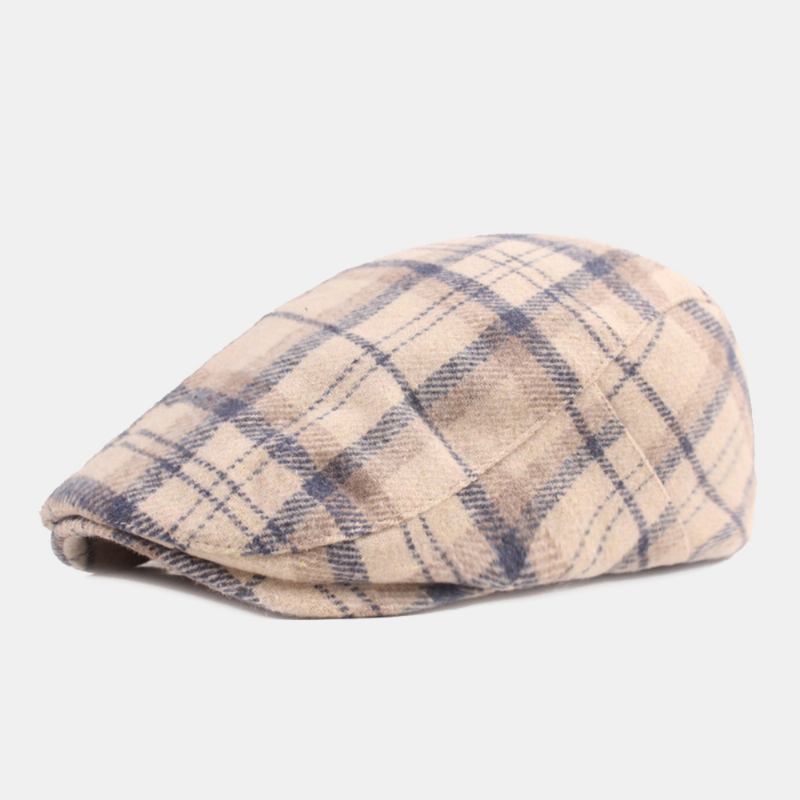 Män Bomull Lattice Mönster Tjocka Värme Casual Framåt Hatt Basker Flat Cap