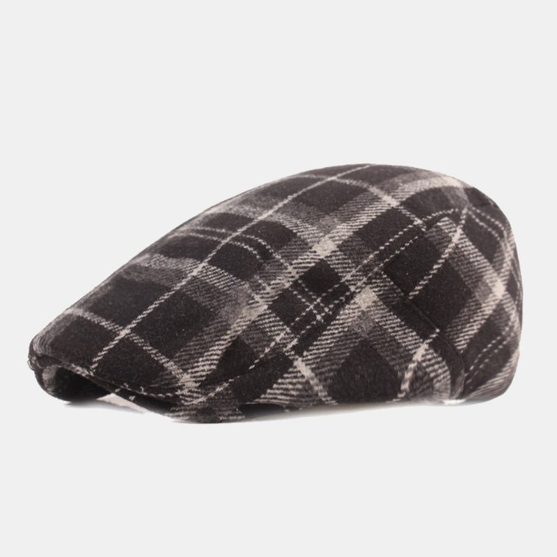 Män Bomull Lattice Mönster Tjocka Värme Casual Framåt Hatt Basker Flat Cap