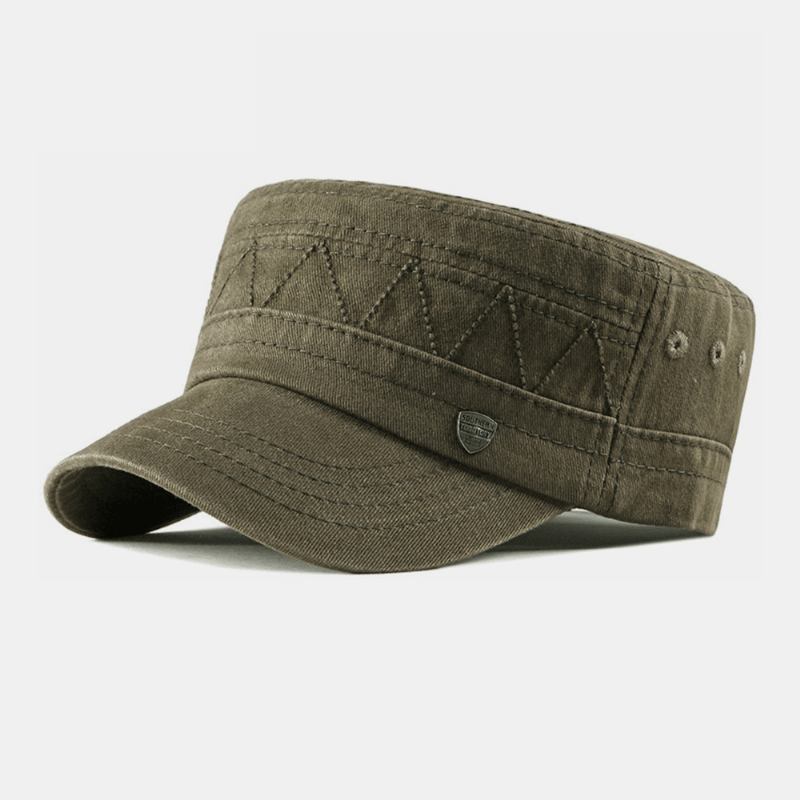 Män Bomull Linne Enfärgad Etikett Sömmar Utomhus Solskydd Casual Military Cap Flat Cap