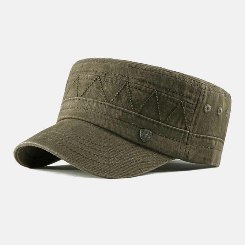 Män Bomull Linne Enfärgad Etikett Sömmar Utomhus Solskydd Casual Military Cap Flat Cap