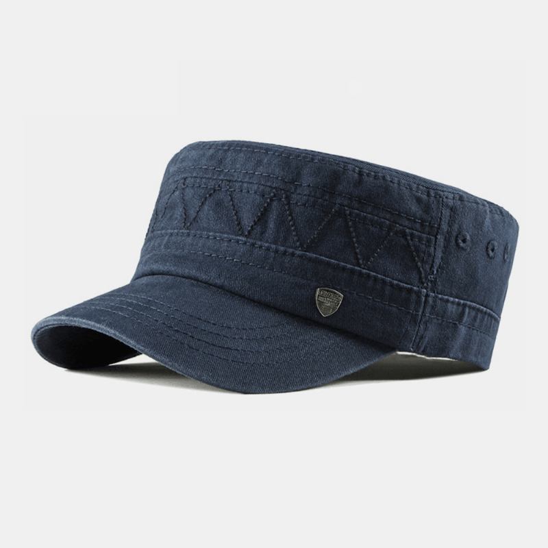 Män Bomull Linne Enfärgad Etikett Sömmar Utomhus Solskydd Casual Military Cap Flat Cap