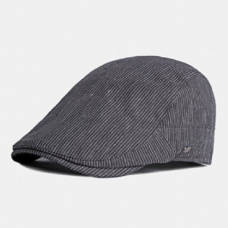 Män Bomull Linne Pinstripe Basker Cap Brittisk Retro Metalletikett Justerbar Casual Flat Cap