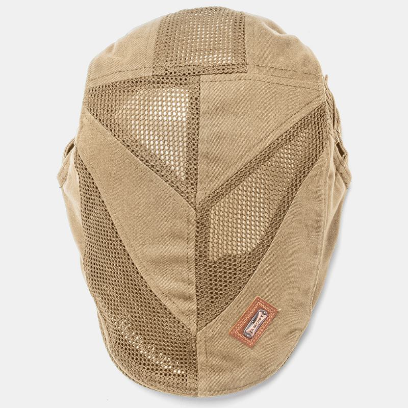 Män Bomull Metal Badge Mesh Andas Casual Outdoor Solskydd Fram Hat Flat Hat Basker Cap