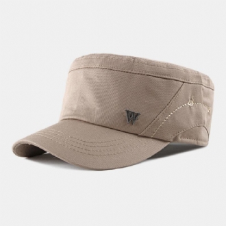 Män Bomull Metall Brev Patch Flat Top Hat Casual Justerbar Kadett Army Kepsar Militära Kepsar