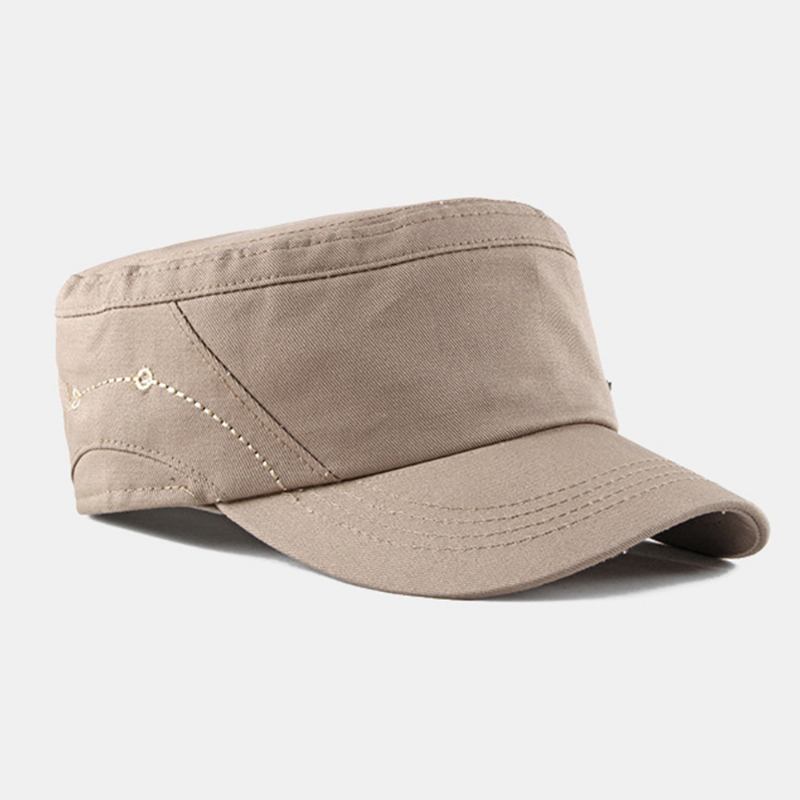 Män Bomull Metall Brev Patch Flat Top Hat Casual Justerbar Kadett Army Kepsar Militära Kepsar