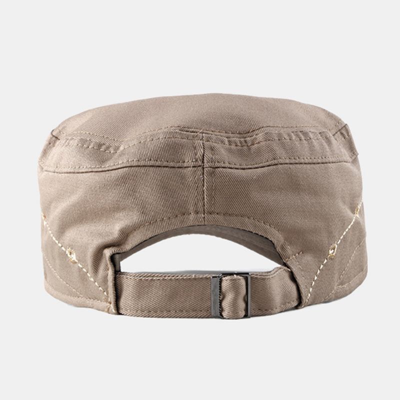 Män Bomull Metall Brev Patch Flat Top Hat Casual Justerbar Kadett Army Kepsar Militära Kepsar