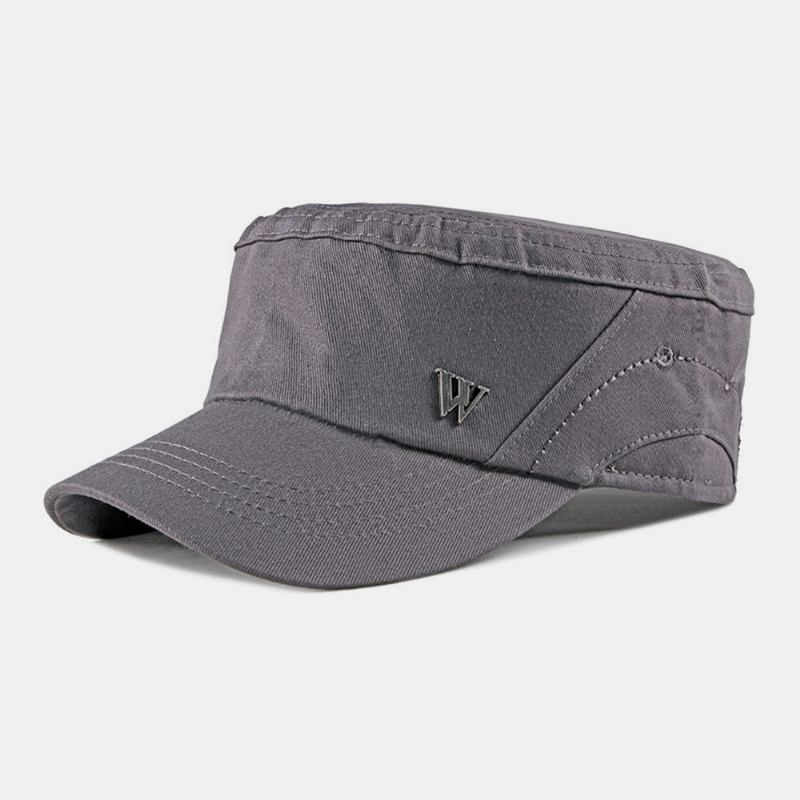 Män Bomull Metall Brev Patch Flat Top Hat Casual Justerbar Kadett Army Kepsar Militära Kepsar