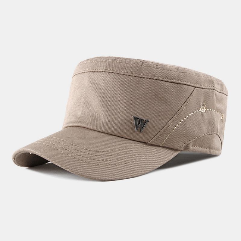 Män Bomull Metall Brev Patch Flat Top Hat Casual Justerbar Kadett Army Kepsar Militära Kepsar