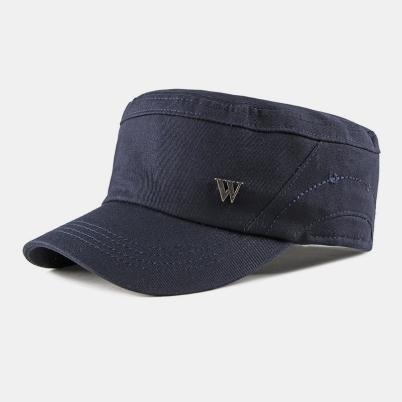 Män Bomull Metall Brev Patch Flat Top Hat Casual Justerbar Kadett Army Kepsar Militära Kepsar