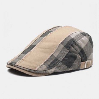 Män Bomull Patchwork Sömmar Galler Casual Outdoor Solskydd Flat Hat Basker Hat